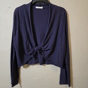 Cut Loose Linen Cotton purple Tie Front cardigan sweater shrug L